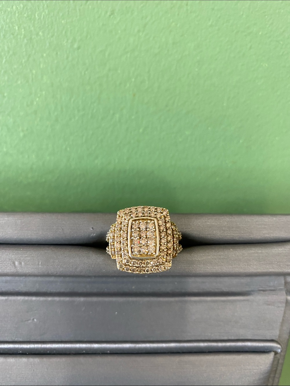 Silver Gold-Tone Pavé Cluster Statement Ring